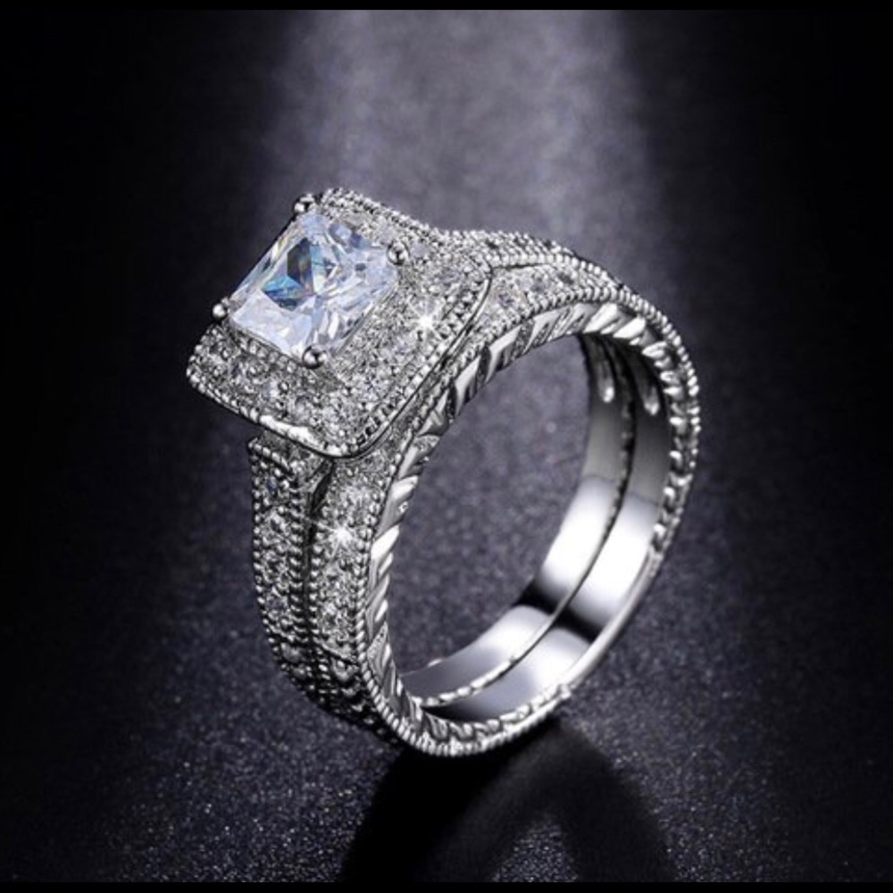 Pretty White Gold Plated 2pc Wedding Bridal Set - Picture 2 of 7